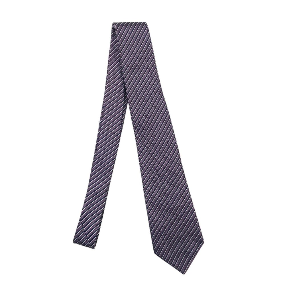 John Varvatos Tie Mens Purple Silk Stripes Narrow Premium Fabric Made in Italy